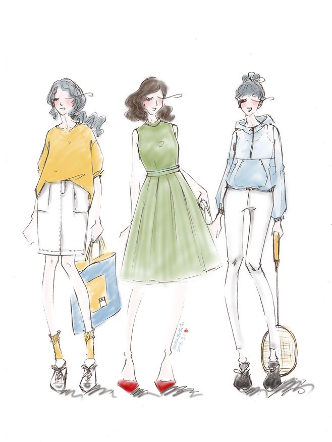 夏日穿著,時(shí)裝插畫(huà),服裝設(shè)計(jì)稿,設(shè)計(jì)稿,手繪,