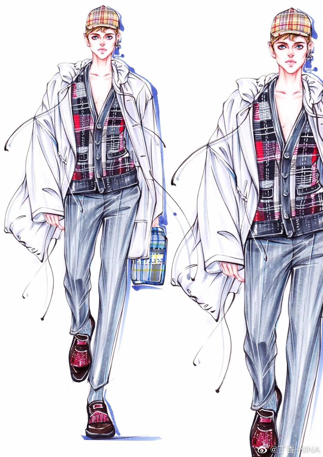 時(shí)裝繪畫(huà) 服裝設(shè)計(jì) 手繪 插畫(huà)師@丁香–NINA